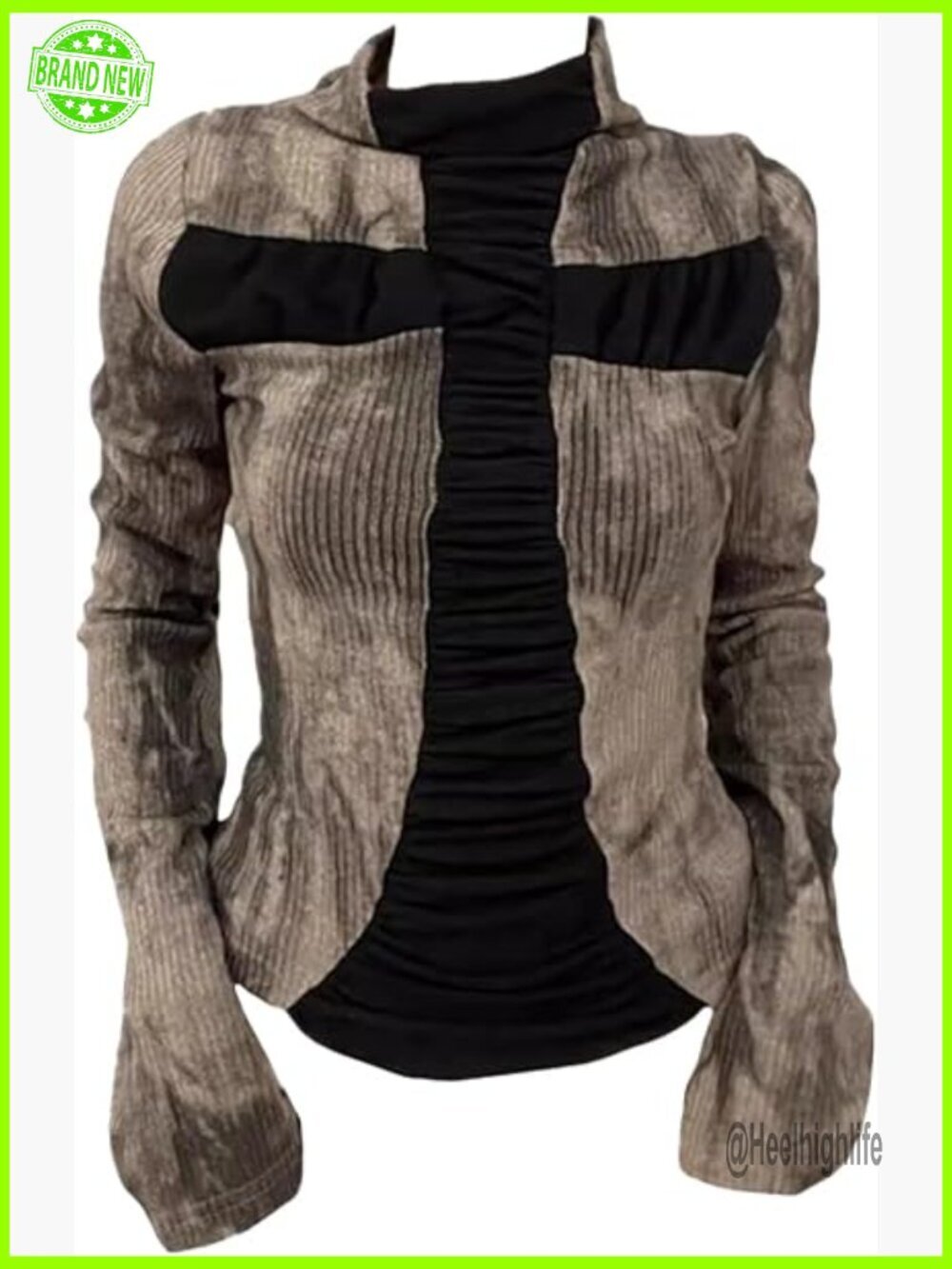 Vintage Grunge Turtleneck T-Shirt Slim Fit Long Sleeve Streetwear Goth Y2K Top